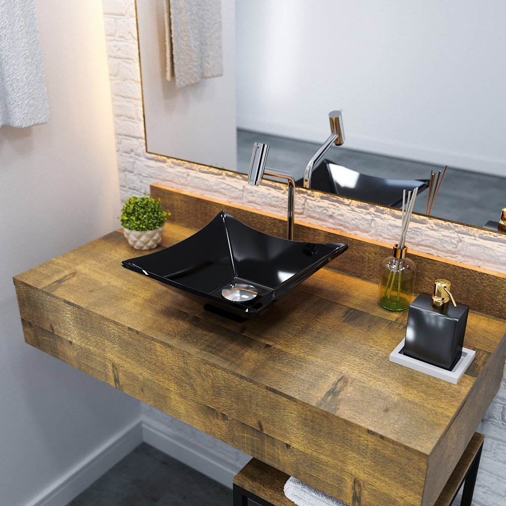 Cuba de Apoio Quadrada Lux Para Banheiro Lavabo C01 L30 Preto - Lyam Decor