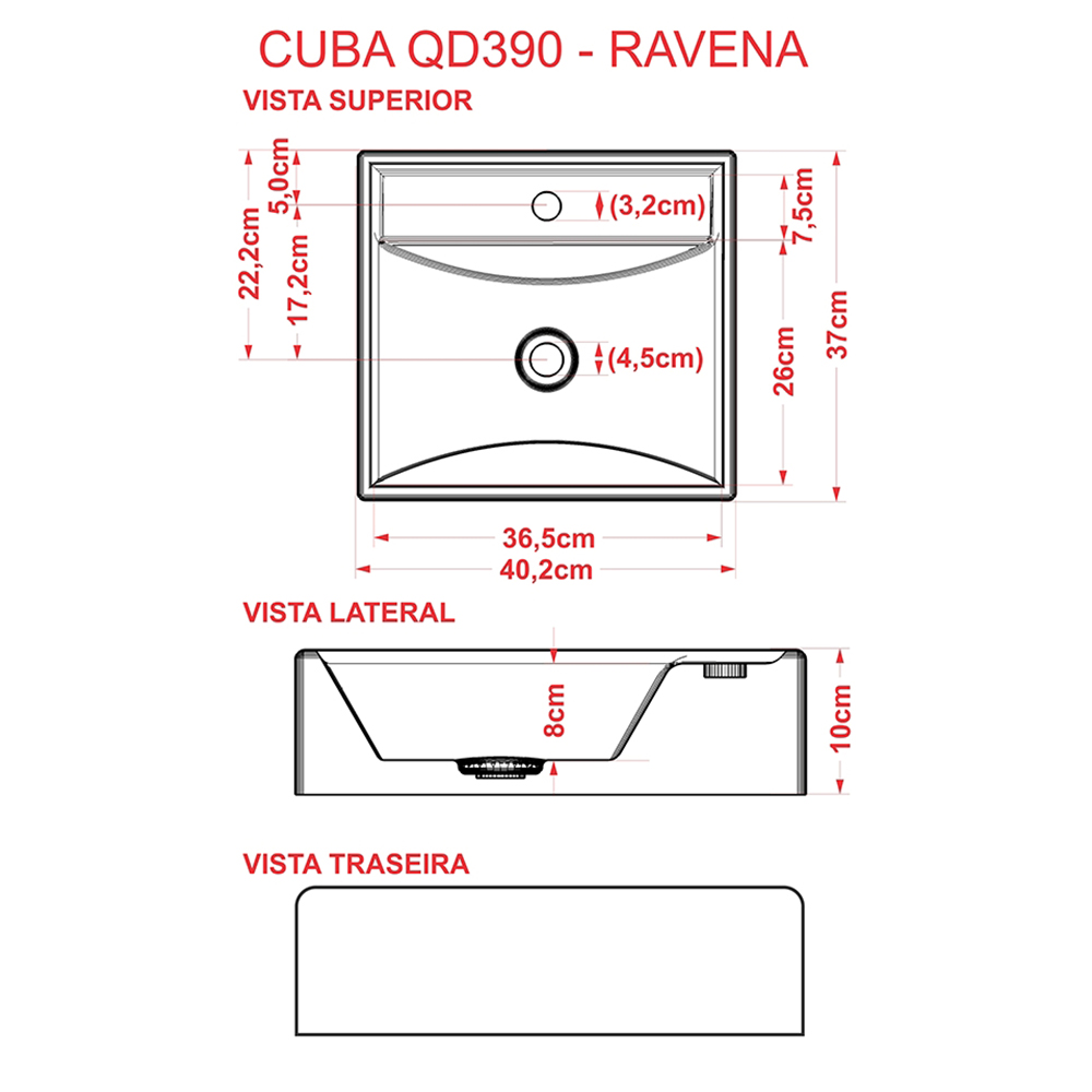 Cuba de Apoio Quadrada Para Banheiro Lavabo C01 Q39W Bege - Lyam Decor