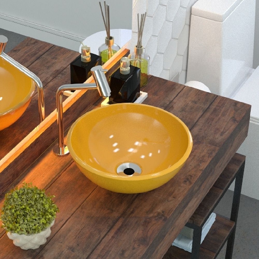 Cuba de Apoio Redonda C01 Para Banheiro R30W Amarelo - Lyam Decor
