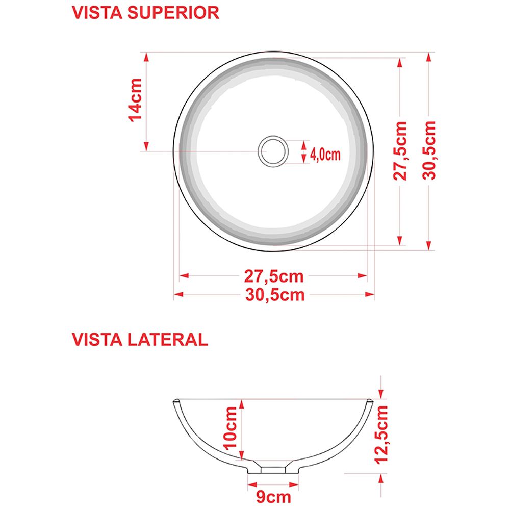 Cuba de Apoio Redonda C01 Para Banheiro R30W Branco - Lyam Decor
