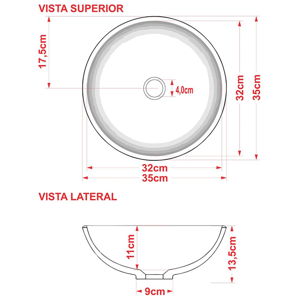 Cuba de Apoio Redonda C01 Para Banheiro R35W Preto Brilho - Lyam Decor