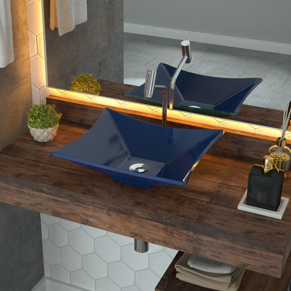 Cuba de Apoio Retangular C01 Para Banheiro Lux L38 Azul Escuro - Lyam Decor