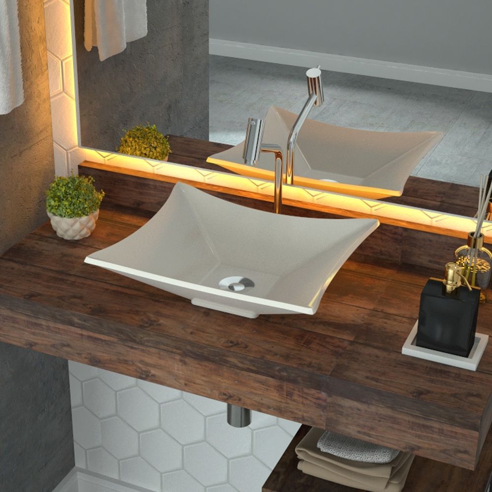 Cuba de Apoio Retangular C01 Para Banheiro Lux L38 Bege - Lyam Decor