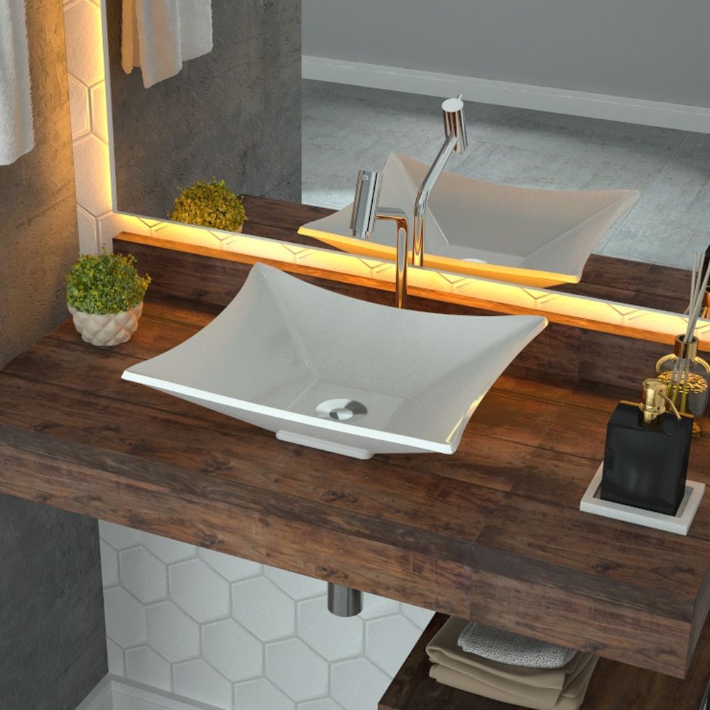 Cuba de Apoio Retangular C01 Para Banheiro Lux L38 Branco - Lyam Decor