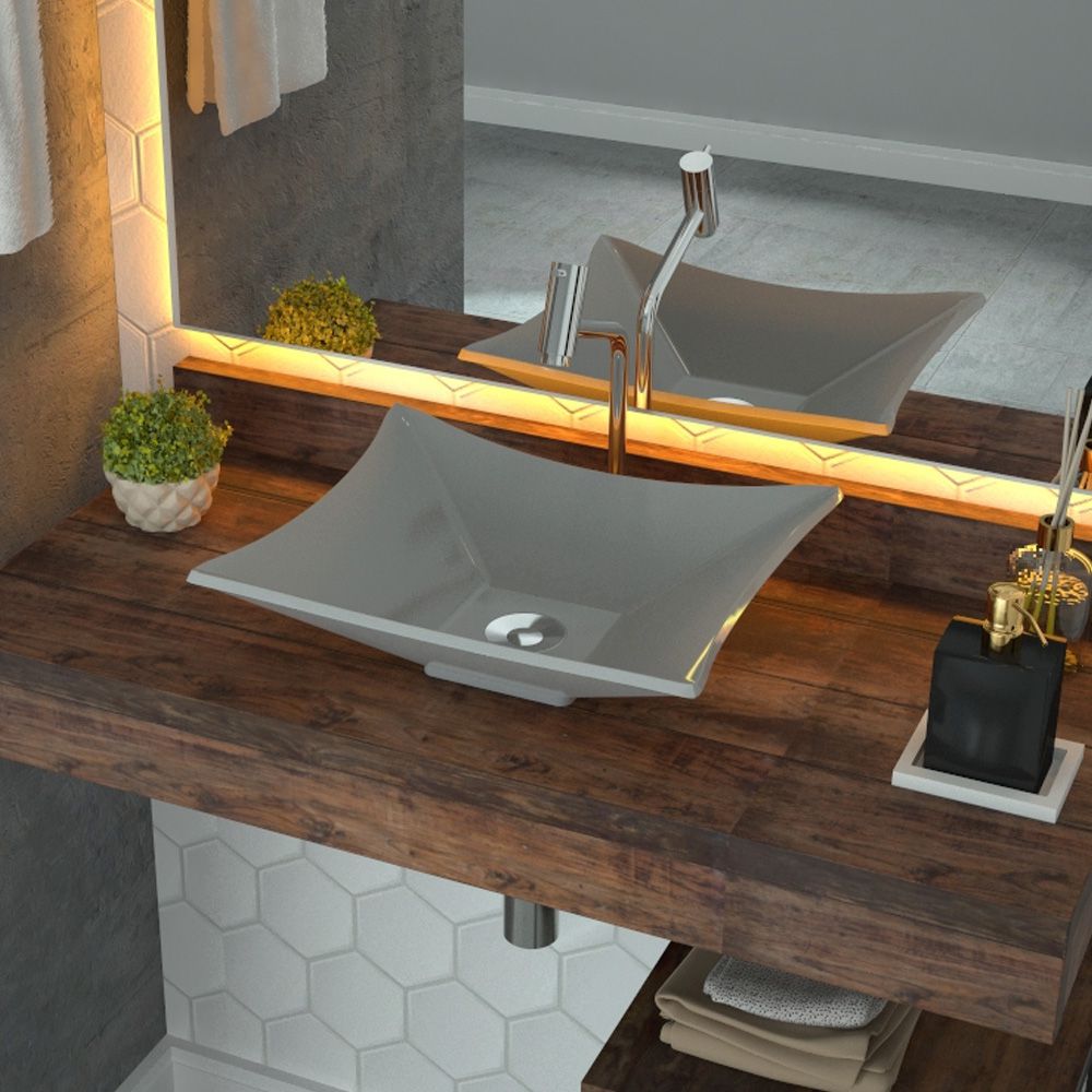 Cuba de Apoio Retangular C01 Para Banheiro Lux L38 Cinza - Lyam Decor