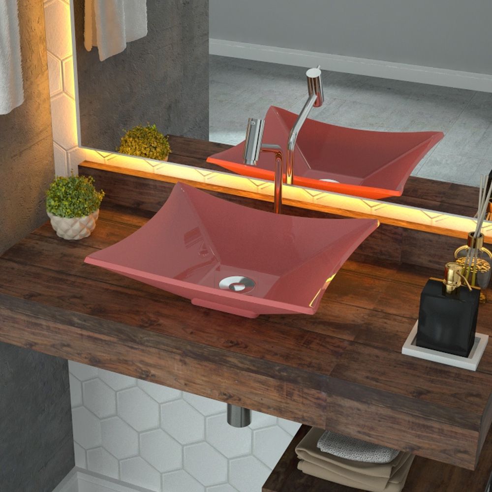 Cuba de Apoio Retangular C01 Para Banheiro Lux L38 Rosa - Lyam Decor