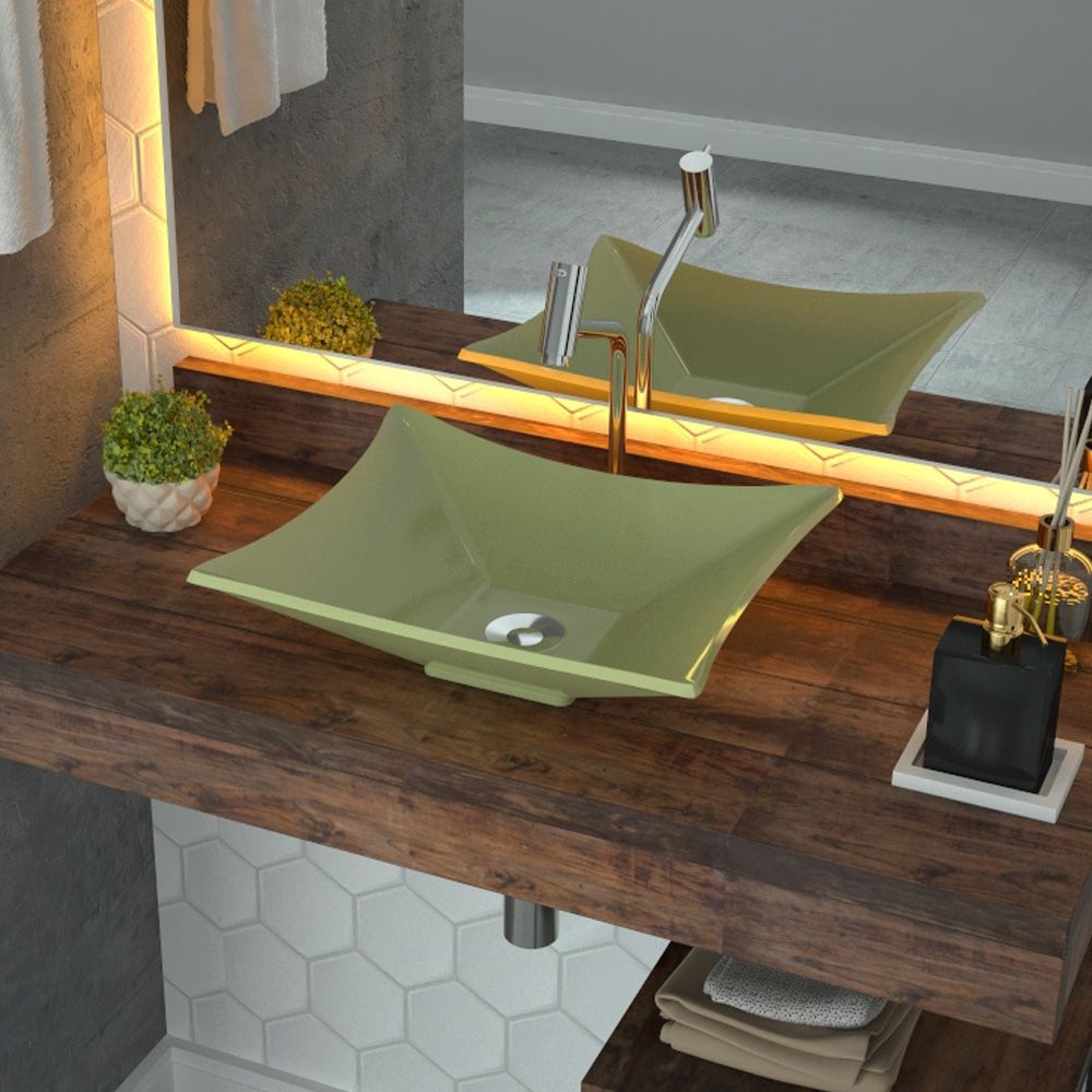 Cuba de Apoio Retangular C01 Para Banheiro Lux L38 Verde Acqua - Lyam Decor