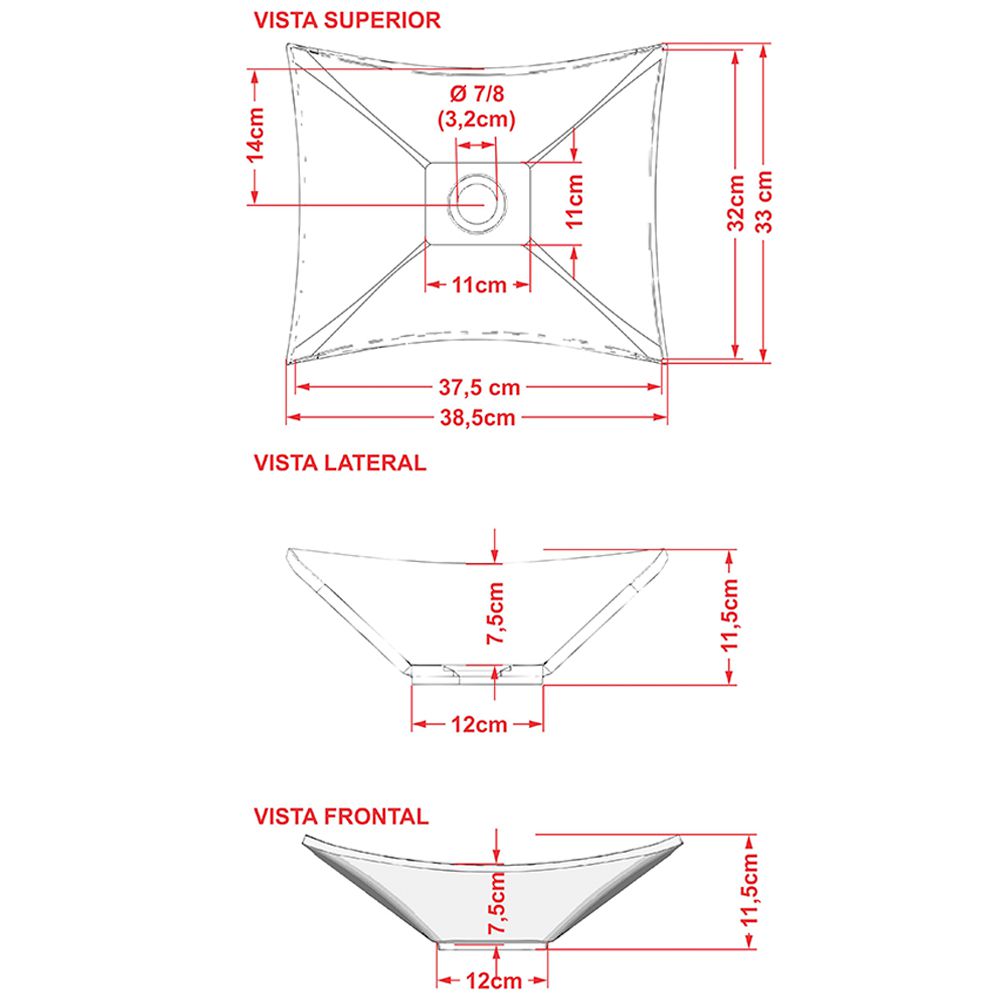 Cuba de Apoio Retangular C01 Para Banheiro Lux L38 Vermelho - Lyam Decor