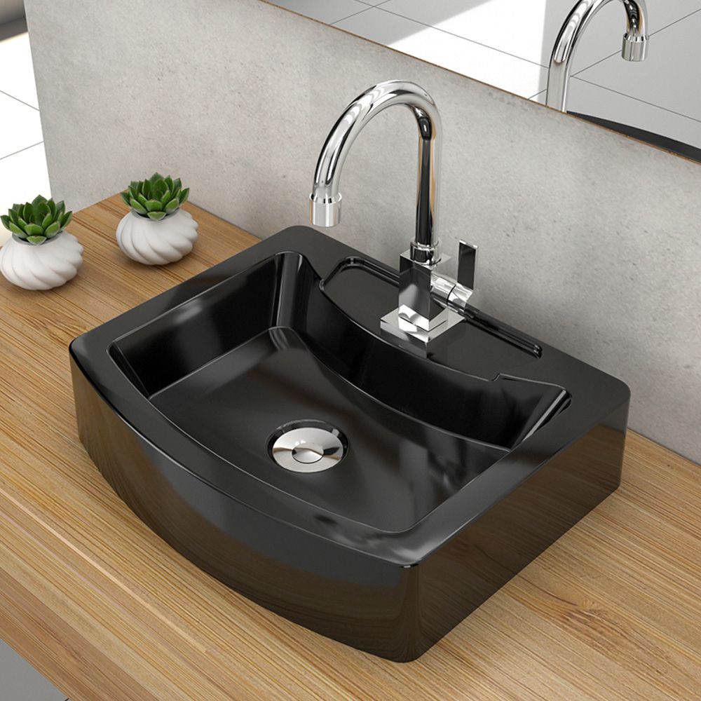 Cuba de Apoio Retangular C01 Para Banheiro RT41 Aria Preto Brilho - Lyam Decor