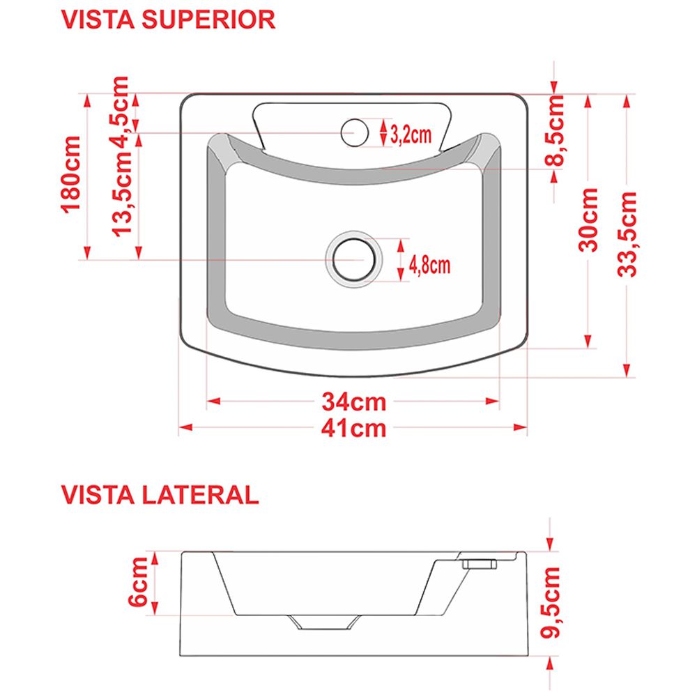 Cuba de Apoio Retangular C01 Para Banheiro RT41 Aria Vermelho - Lyam Decor
