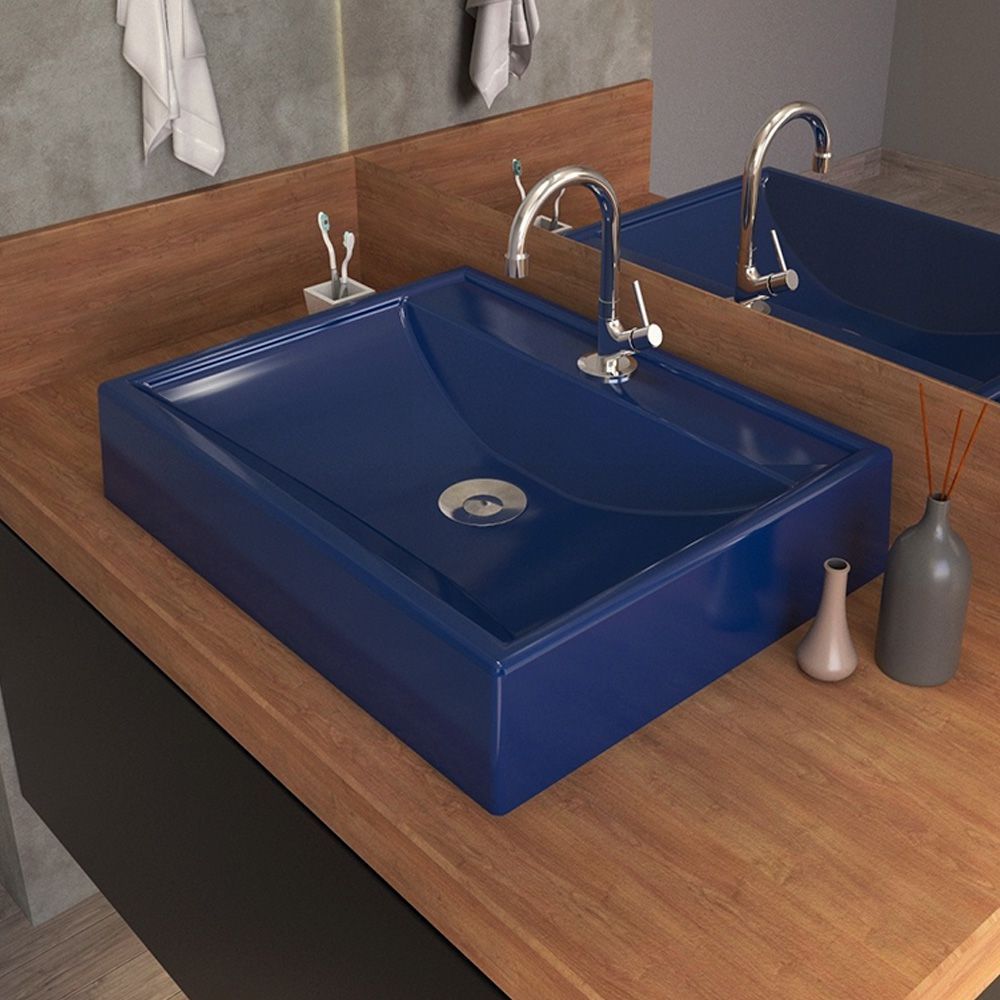 Cuba de Apoio Retangular C01 Para Banheiro RT49 Azul Escuro - Lyam Decor