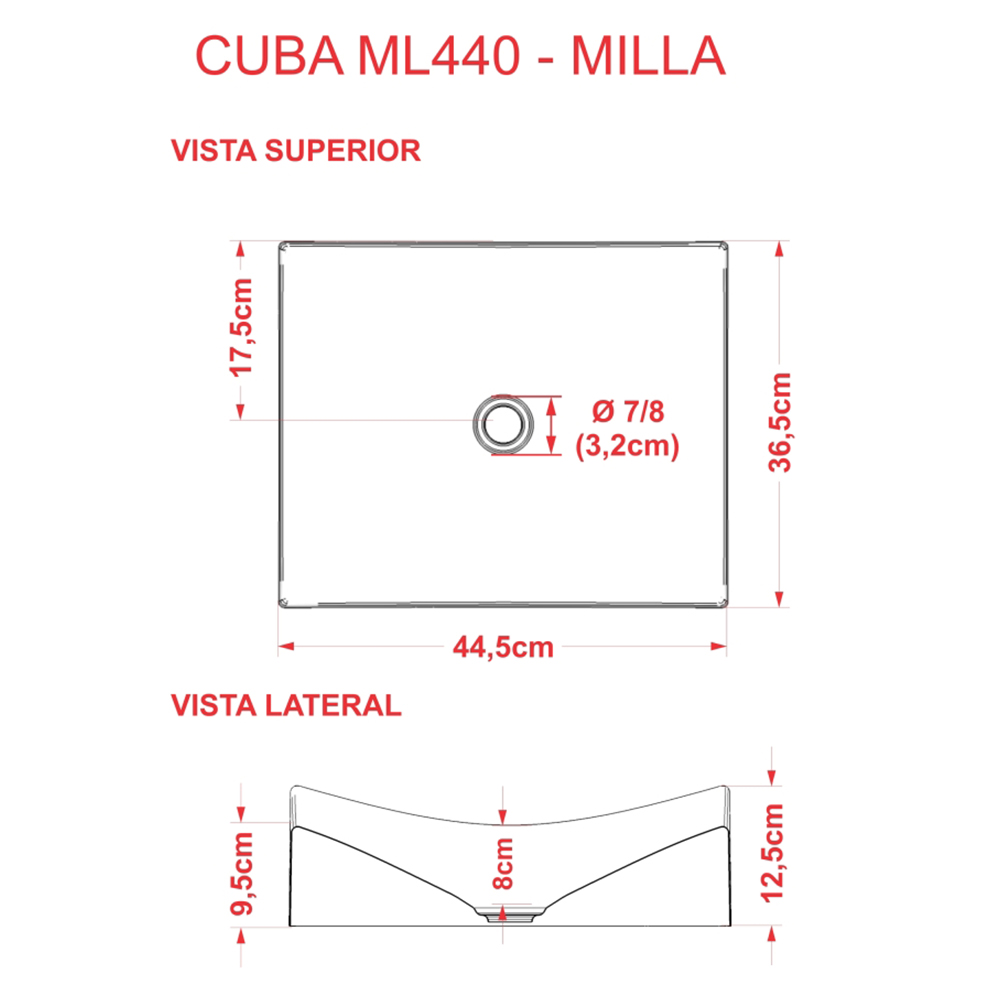 Cuba de Apoio Retangular Para Banheiro Lavabo C01 ML44W Branco - Lyam Decor