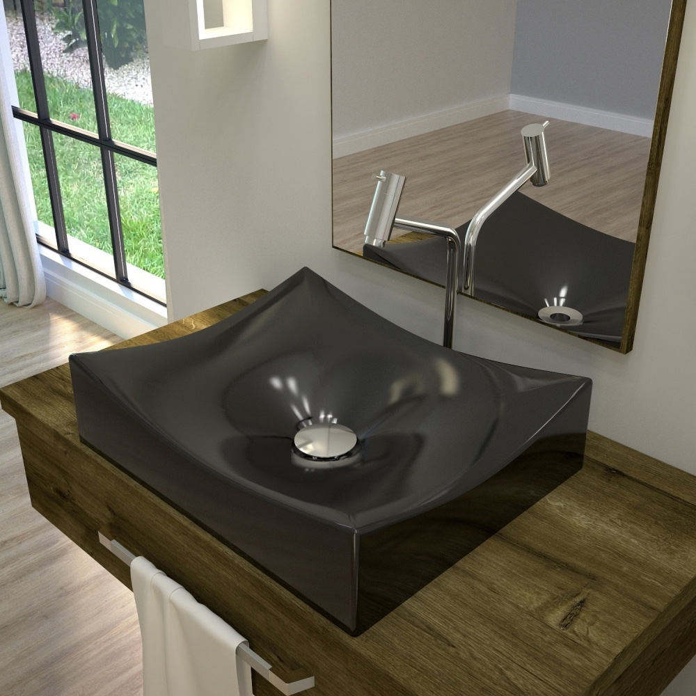 Cuba de Apoio Retangular Para Banheiro Lavabo C01 ML44W Preto - Lyam Decor