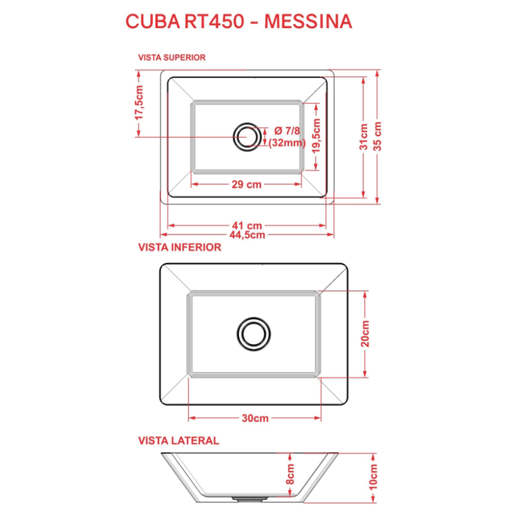 Cuba de Apoio Retangular Para Banheiro Lavabo C01 RT45 Bege - Lyam Decor