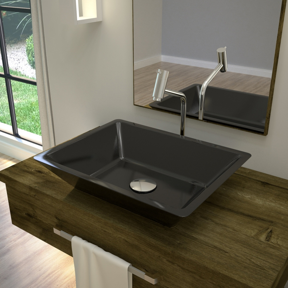 Cuba de Apoio Retangular Para Banheiro Lavabo C01 RT45 Preto - Lyam Decor