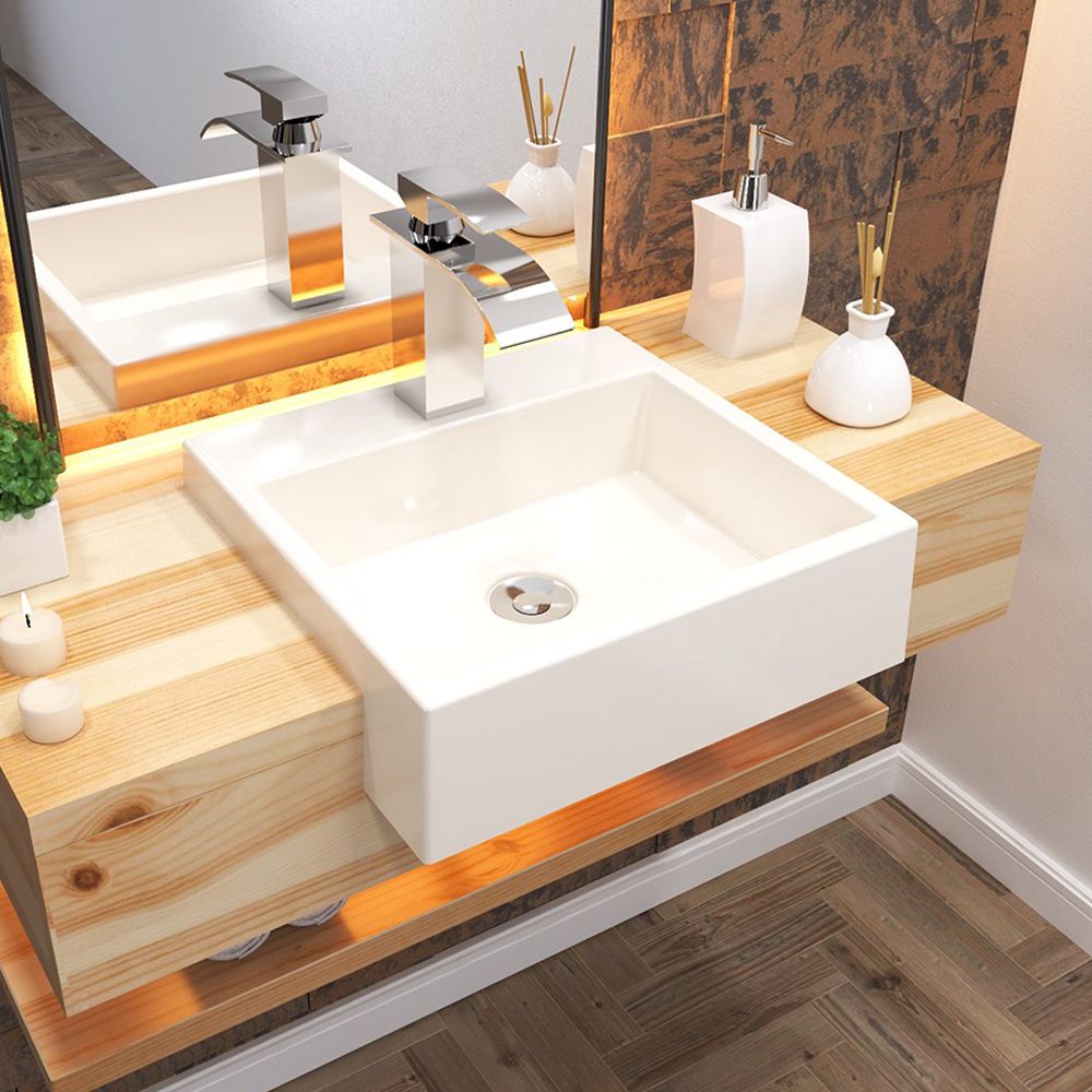 Cuba de Semi Encaixe C01 Quadrada Para Banheiro XQ395 Bege - Lyam Decor