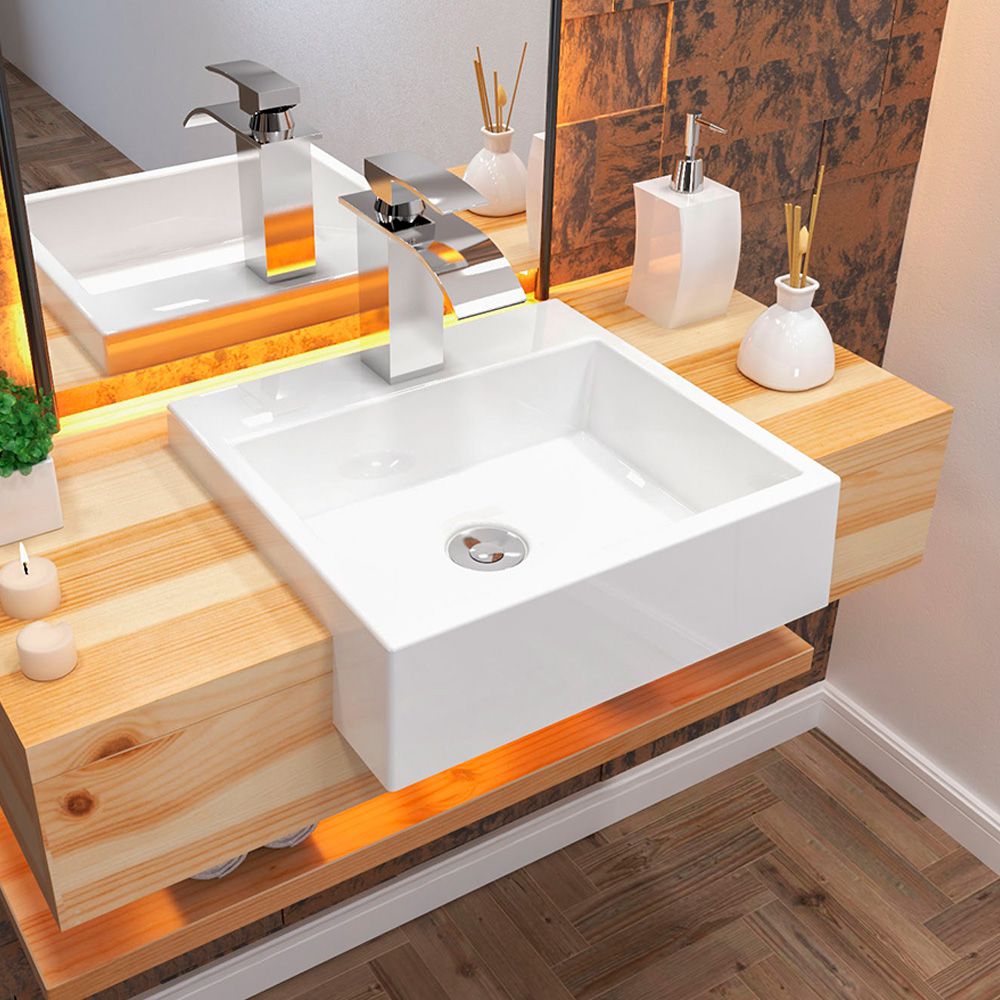 Cuba de Semi Encaixe C01 Quadrada Para Banheiro XQ395 Branco - Lyam Decor