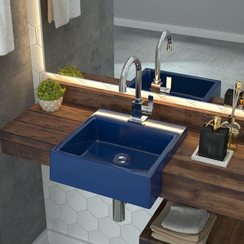 Cuba de Semi Encaixe Quadrada C01 Para Banheiro XQ355 Azul Escuro - Lyam Decor