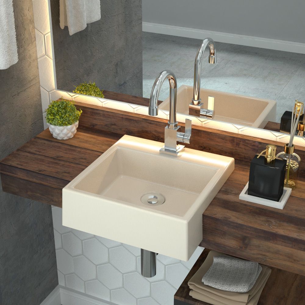 Cuba de Semi Encaixe Quadrada C01 Para Banheiro XQ355 Bege - Lyam Decor