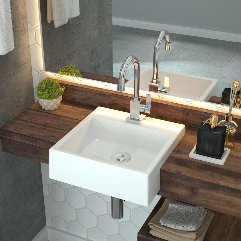 Cuba de Semi Encaixe Quadrada C01 Para Banheiro XQ355 Branco - Lyam Decor