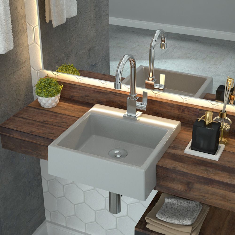 Cuba de Semi Encaixe Quadrada C01 Para Banheiro XQ355 Cinza - Lyam Decor