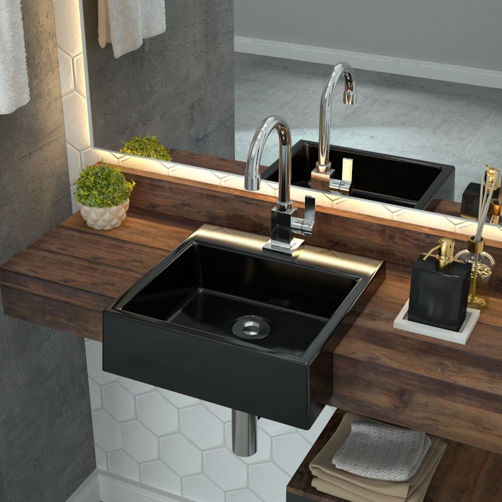 Cuba de Semi Encaixe Quadrada C01 Para Banheiro XQ355 Preto Brilho - Lyam Decor