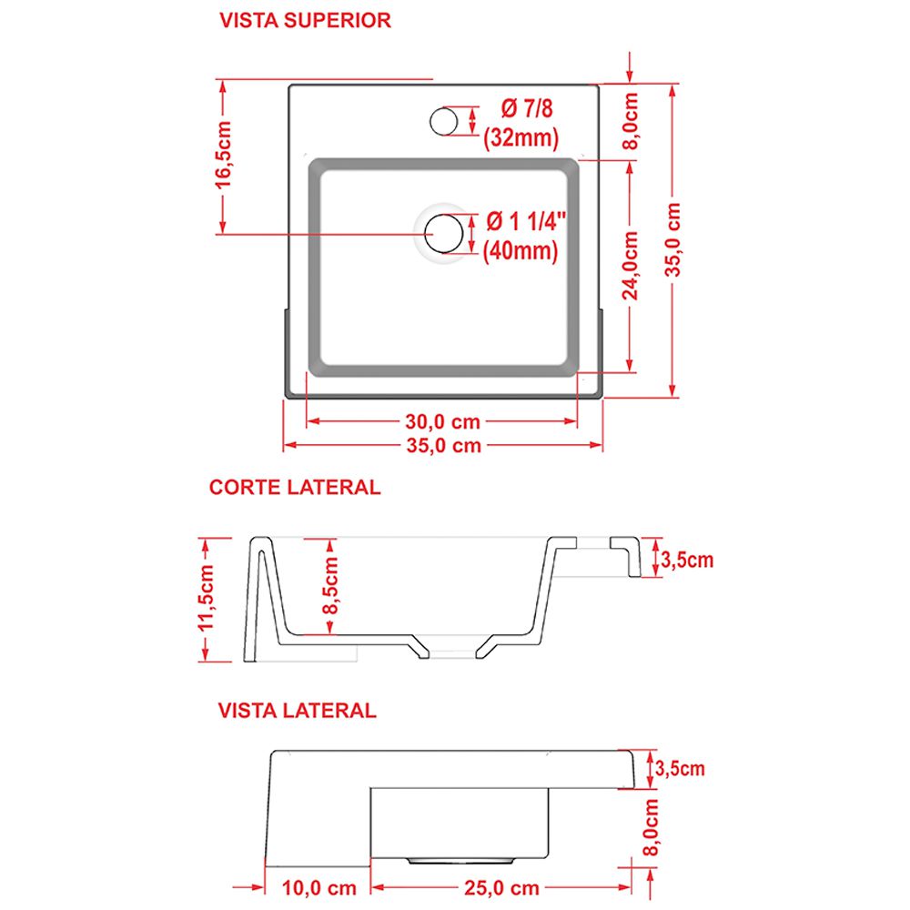 Cuba de Semi Encaixe Quadrada C01 Para Banheiro XQ355 Preto Brilho - Lyam Decor