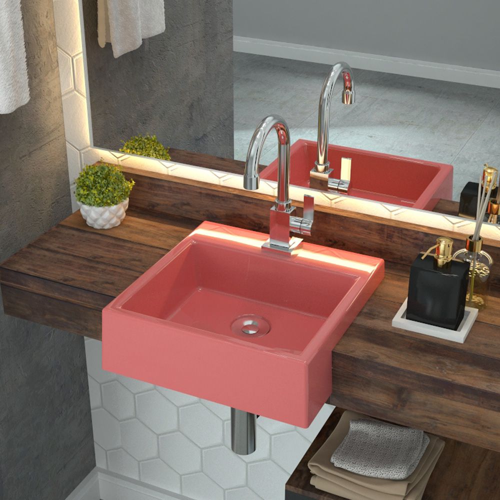 Cuba de Semi Encaixe Quadrada C01 Para Banheiro XQ355 Rosa - Lyam Decor