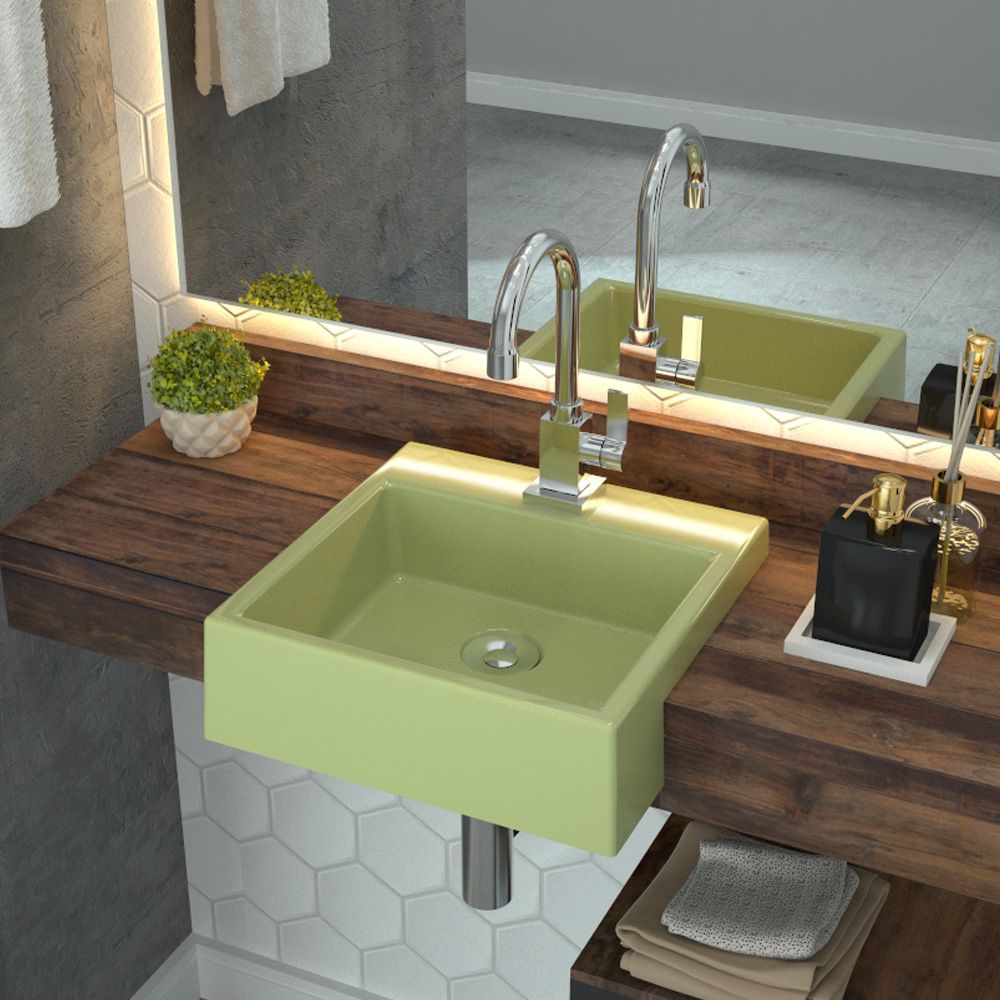 Cuba de Semi Encaixe Quadrada C01 Para Banheiro XQ355 Verde Acqua - Lyam Decor