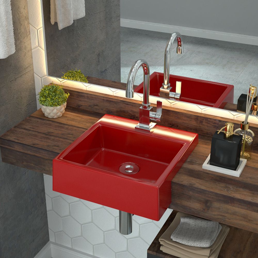 Cuba de Semi Encaixe Quadrada C01 Para Banheiro XQ355 Vermelho - Lyam Decor
