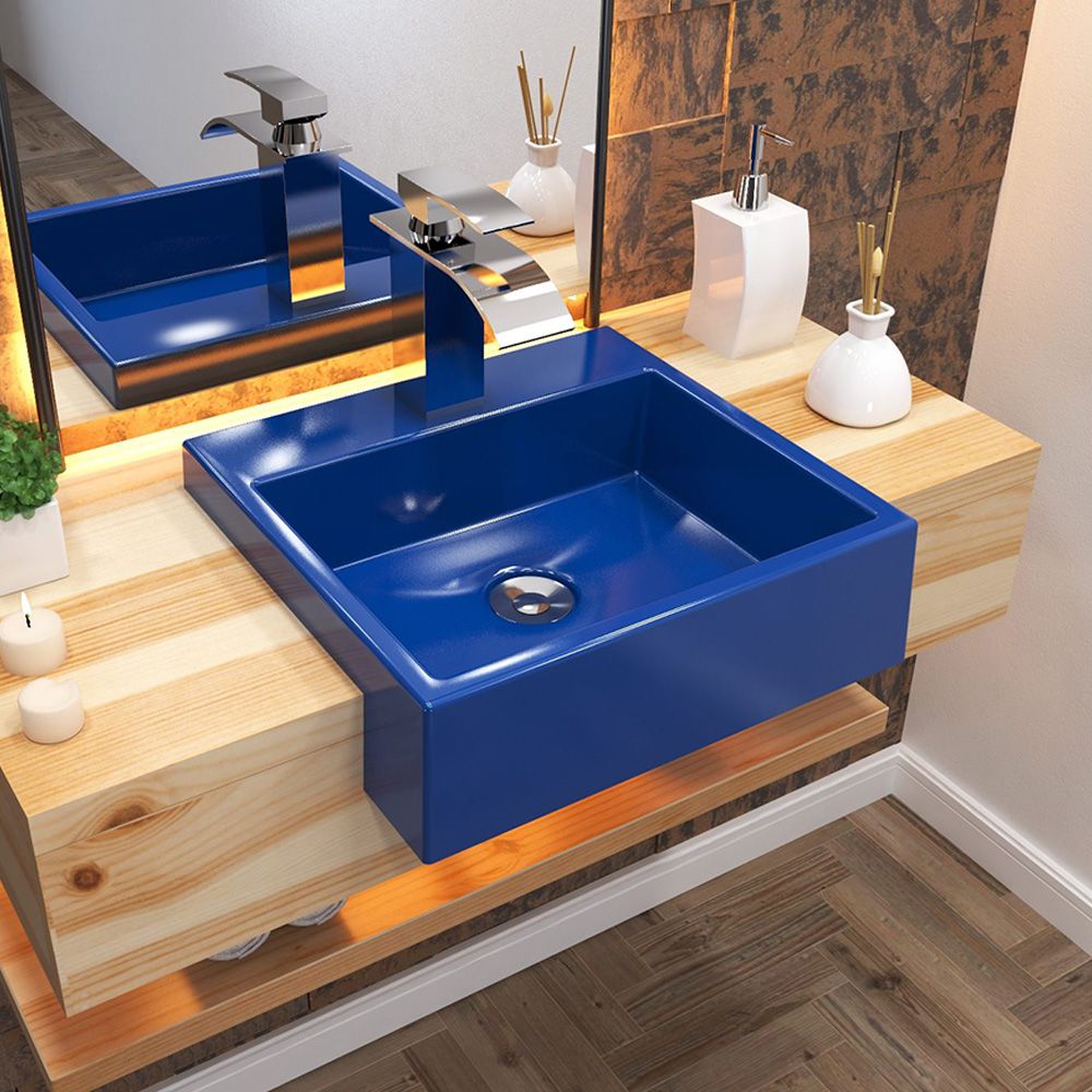 Cuba de Semi Encaixe Quadrada C01 Para Banheiro XQ395 Azul Escuro - Lyam Decor