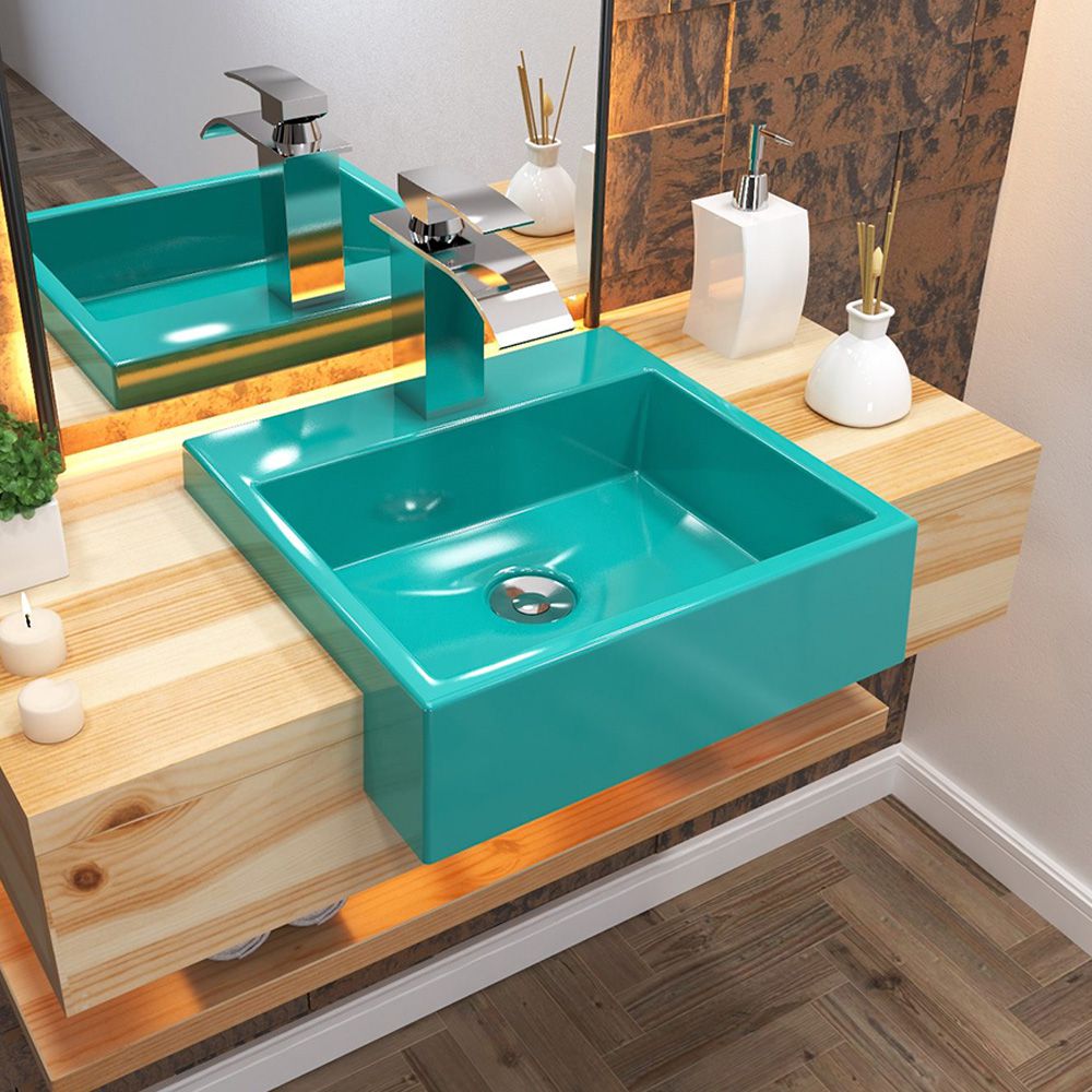 Cuba de Semi Encaixe Quadrada C01 Para Banheiro XQ395 Azul Turquesa - Lyam Decor