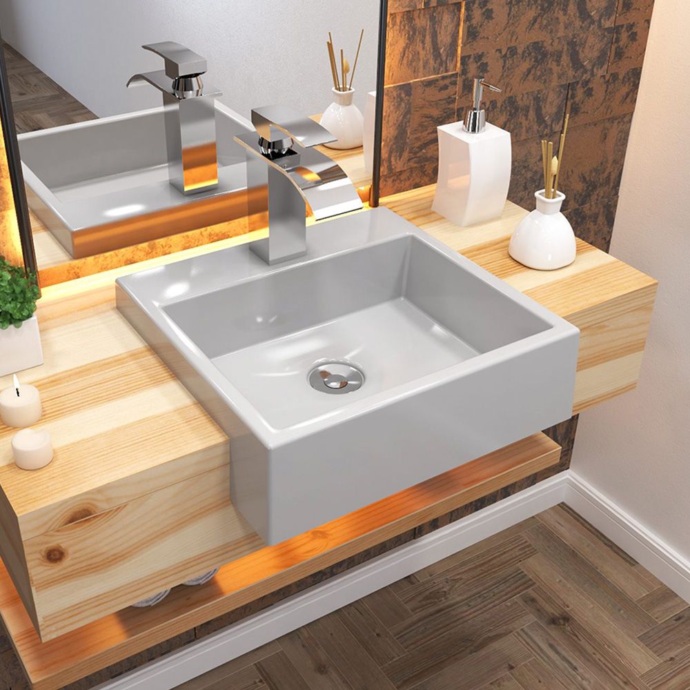 Cuba de Semi Encaixe Quadrada C01 Para Banheiro XQ395 Cinza - Lyam Decor