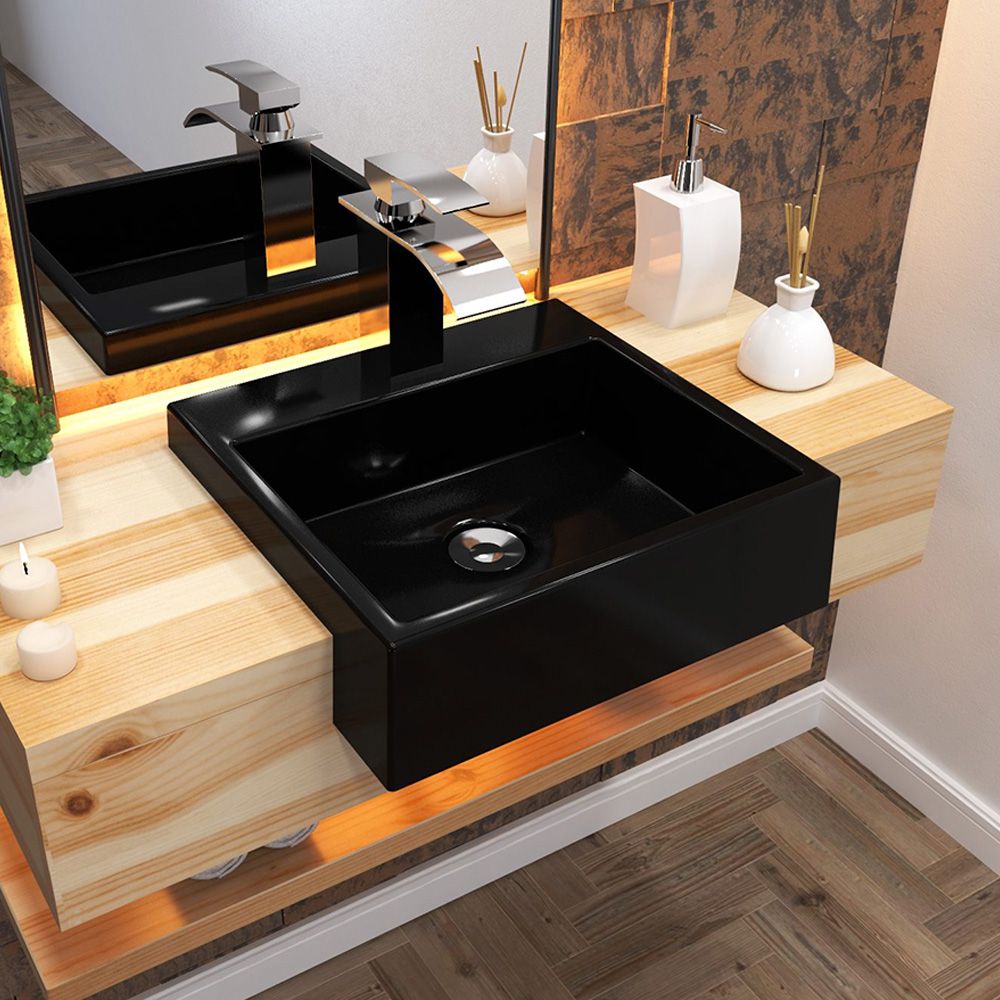 Cuba de Semi Encaixe Quadrada C01 Para Banheiro XQ395 Preto Brilho - Lyam Decor