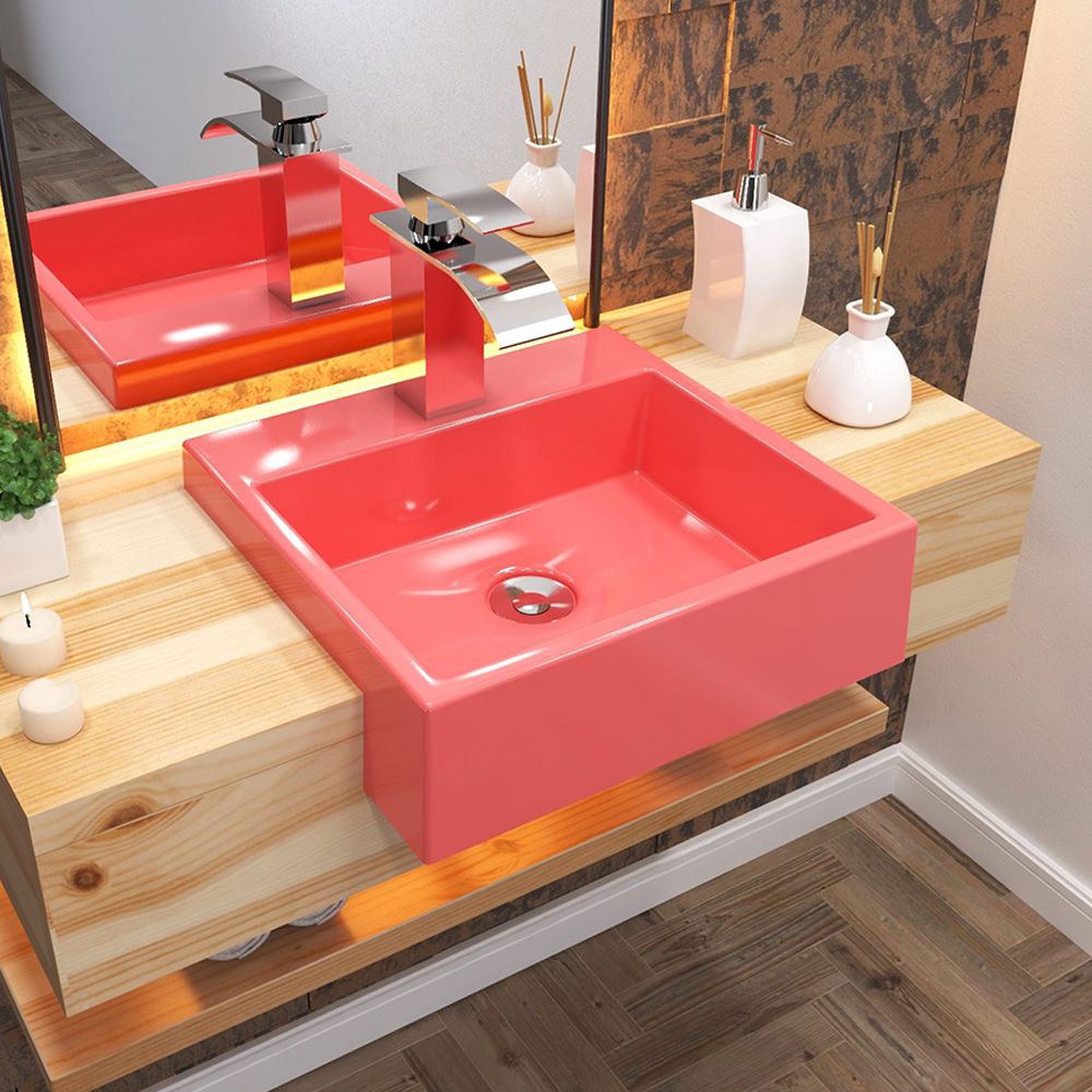 Cuba de Semi Encaixe Quadrada C01 Para Banheiro XQ395 Rosa - Lyam Decor