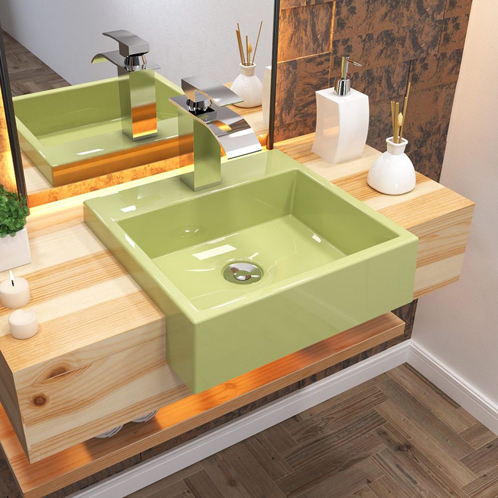 Cuba de Semi Encaixe Quadrada C01 Para Banheiro XQ395 Verde Acqua - Lyam Decor