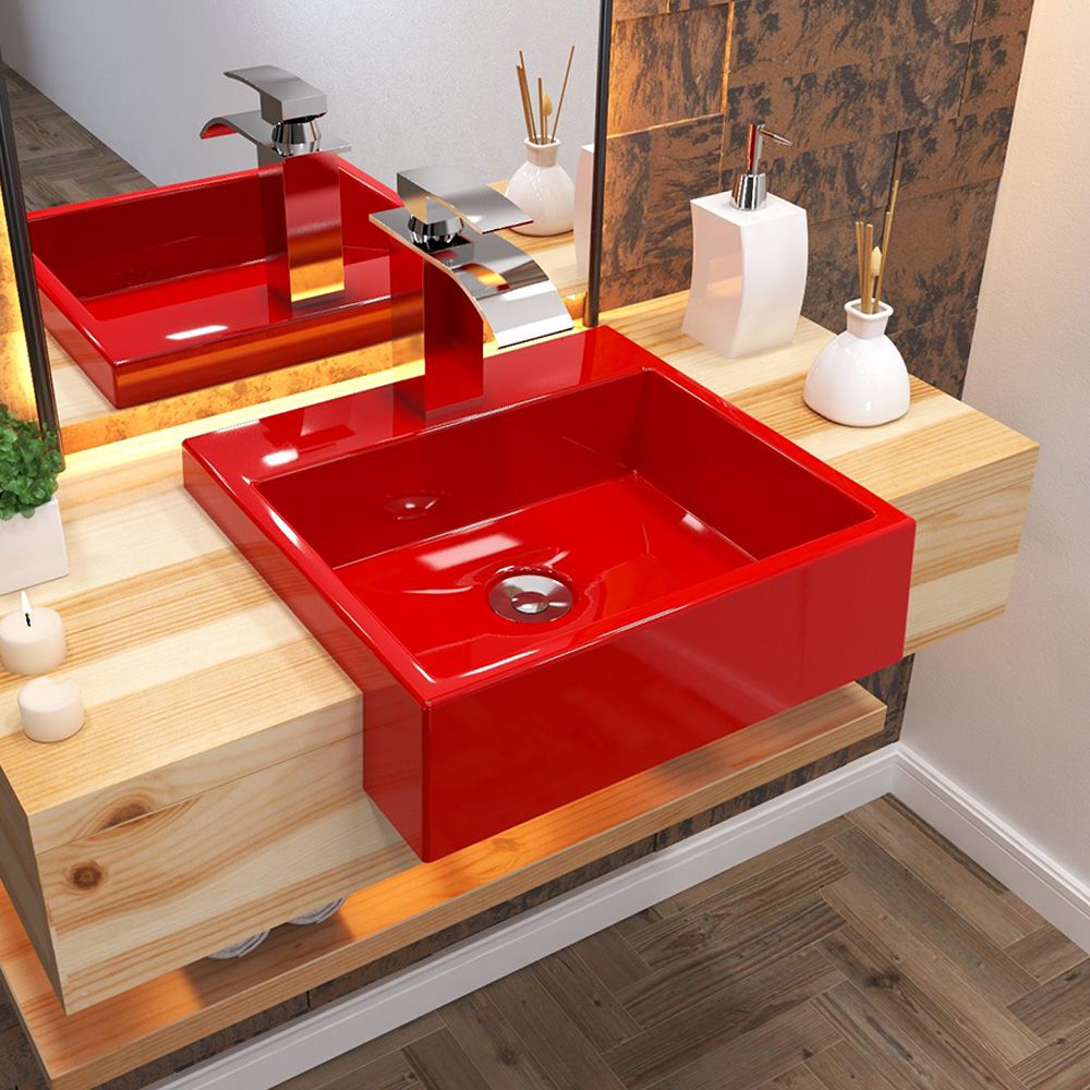 Cuba de Semi Encaixe Quadrada C01 Para Banheiro XQ395 Vermelho - Lyam Decor