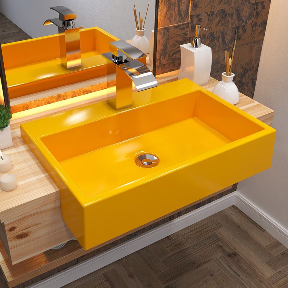 Cuba de Semi Encaixe Retangular C01 Para Banheiro XRT55 Amarelo - Lyam Decor