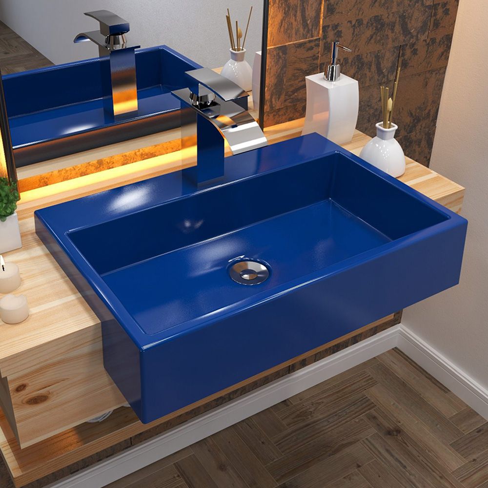 Cuba de Semi Encaixe Retangular C01 Para Banheiro XRT55 Azul Escuro - Lyam Decor