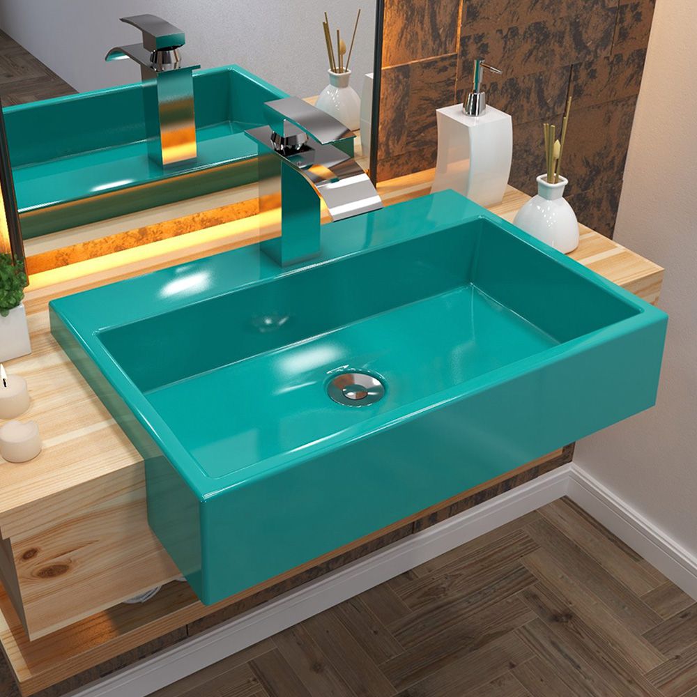 Cuba de Semi Encaixe Retangular C01 Para Banheiro XRT55 Azul Turquesa - Lyam Decor