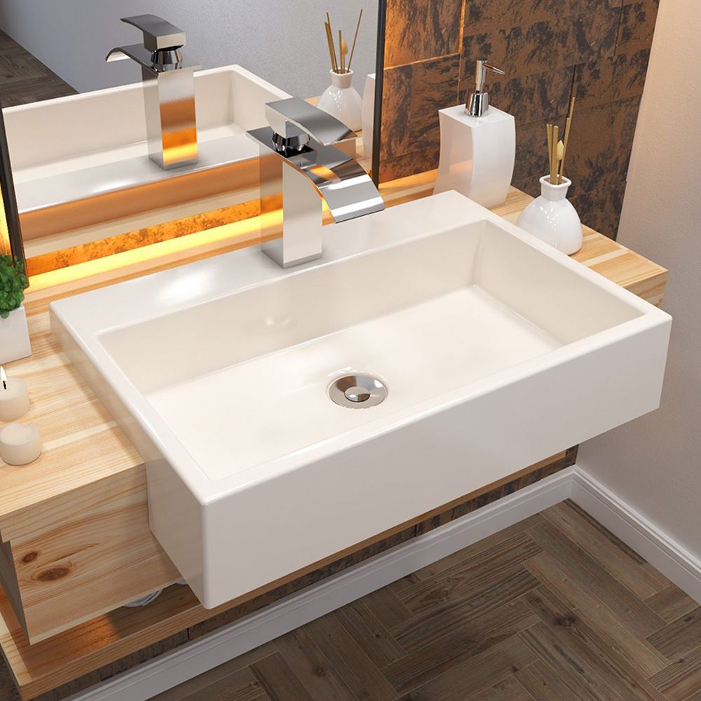 Cuba de Semi Encaixe Retangular C01 Para Banheiro XRT55 Bege - Lyam Decor