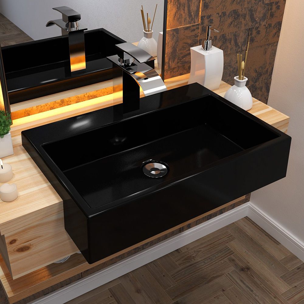 Cuba de Semi Encaixe Retangular C01 Para Banheiro XRT55 Preto Brilho - Lyam Decor