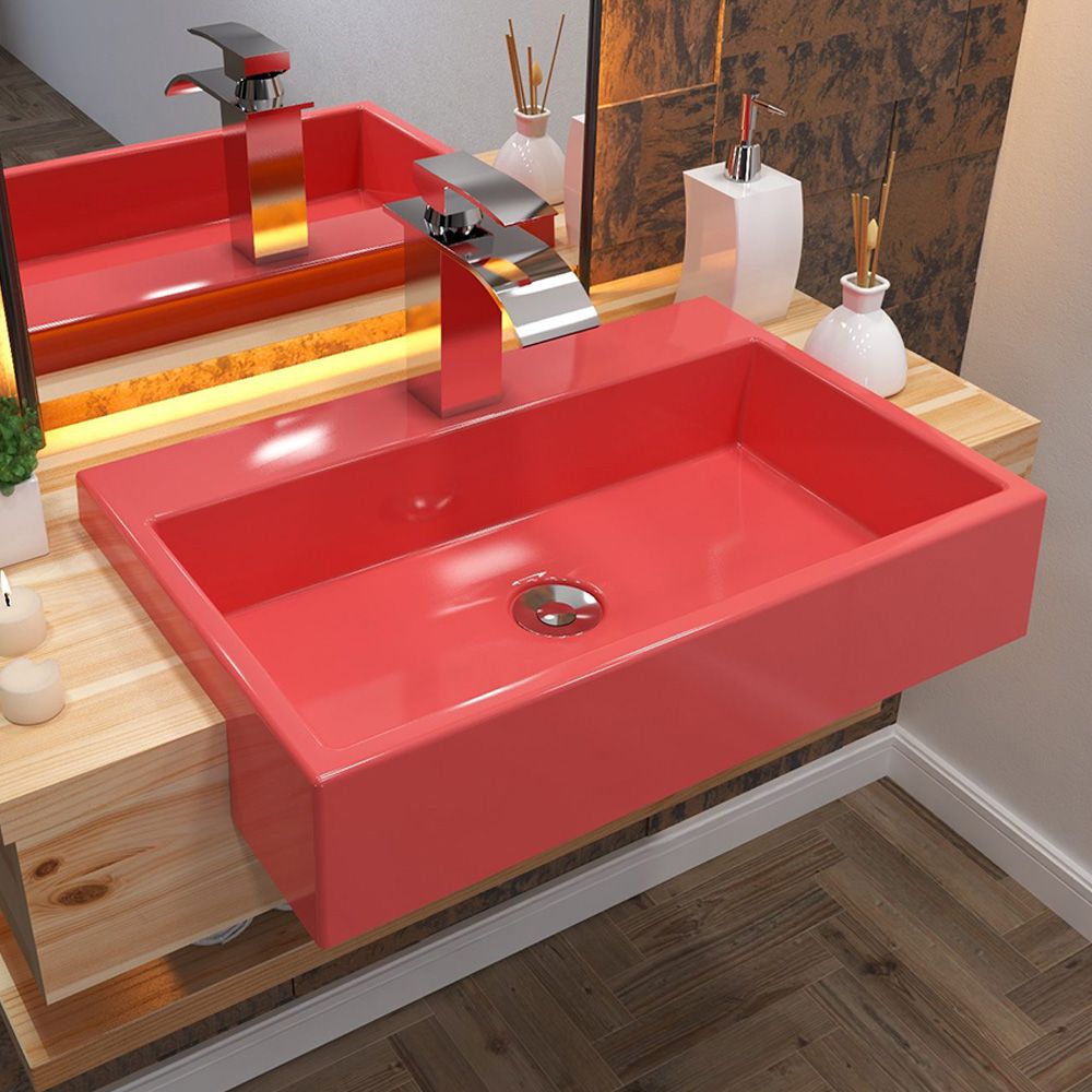 Cuba de Semi Encaixe Retangular C01 Para Banheiro XRT55 Rosa - Lyam Decor