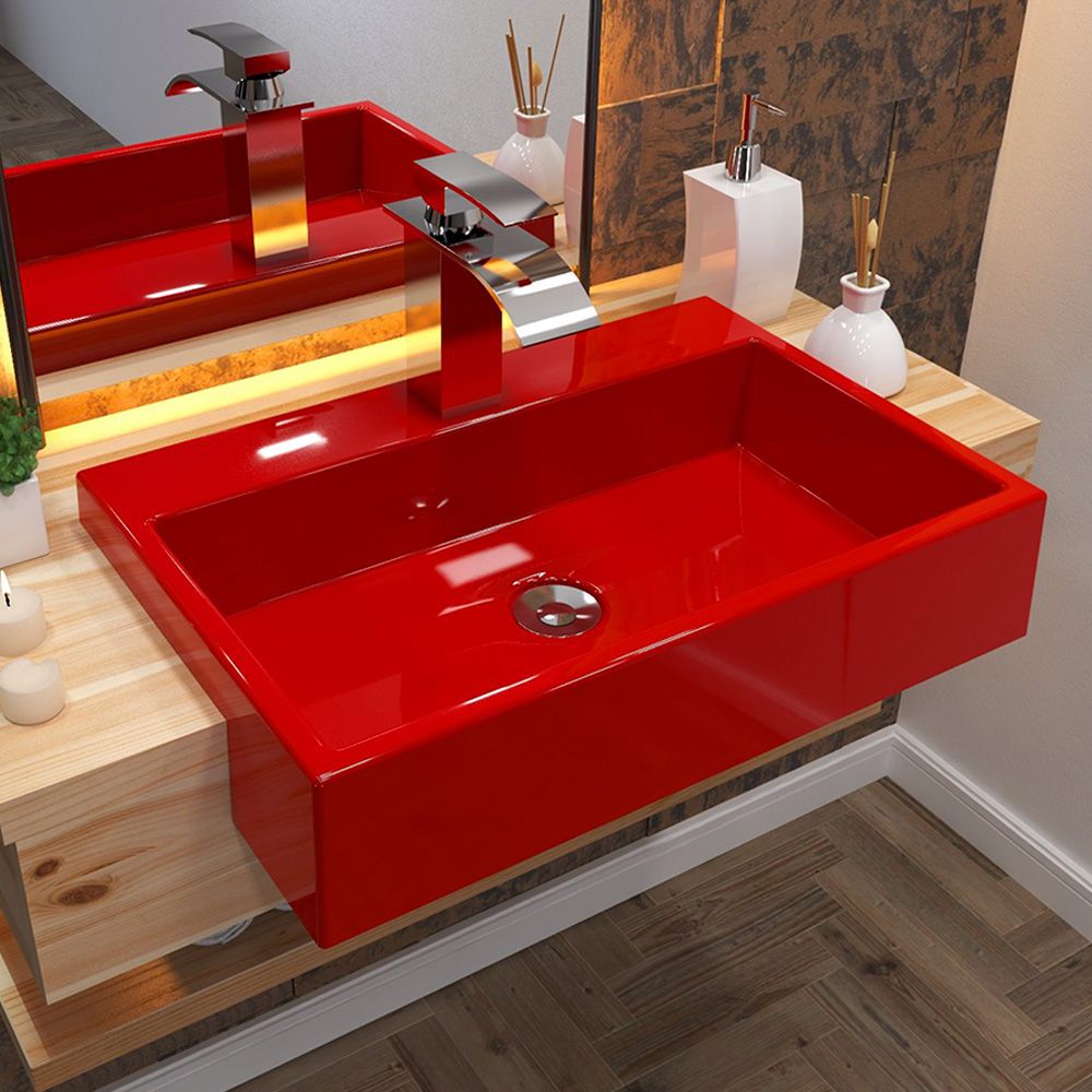 Cuba de Semi Encaixe Retangular C01 Para Banheiro XRT55 Vermelho - Lyam Decor