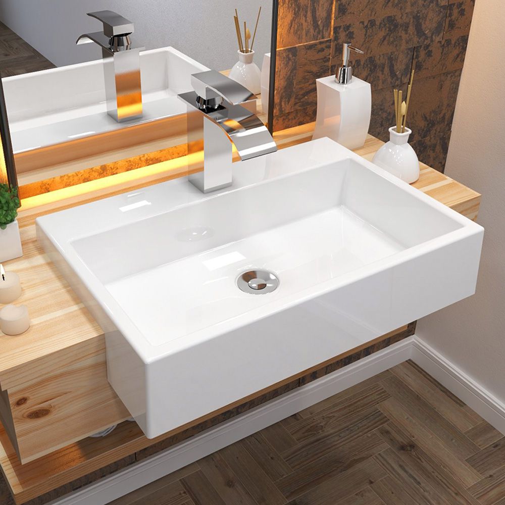 Cuba de Semi Encaixe Retangular Para Banheiro XRT55 C01 Branco - Lyam Decor