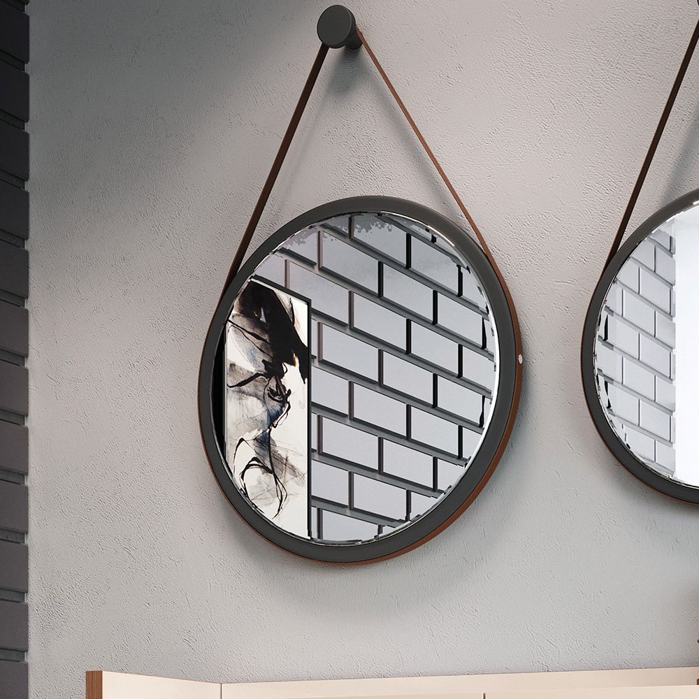 Espelho Decorativo Redondo 67cm com Alça Adnet B01 Escandinavo Preto - Lyam Decor