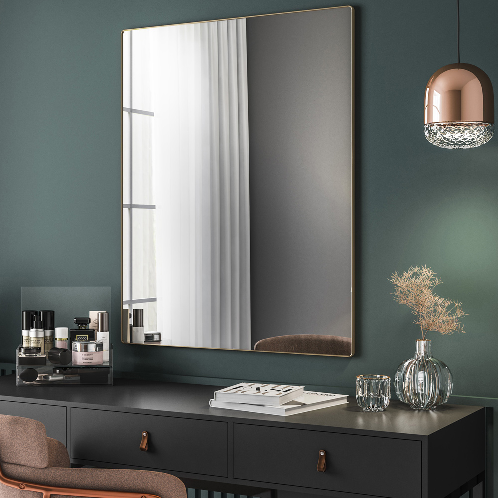Espelho Decorativo Retangular com Moldura Aço Dourado D01 90x60 cm Ibiza  - Lyam Decor