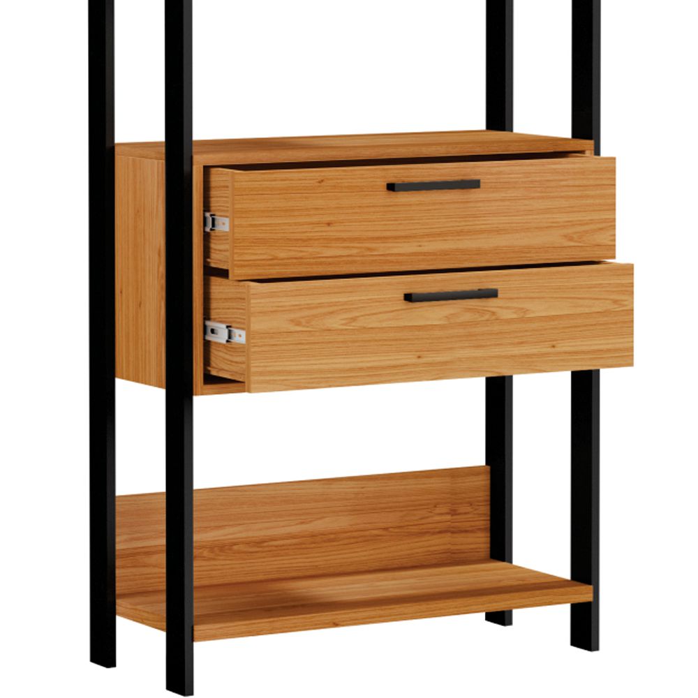 Estante 5 Prateleiras 02 Gavetas Escritório Trend D03 185x73 cm Freijó Preto Fosco - Lyam Decor