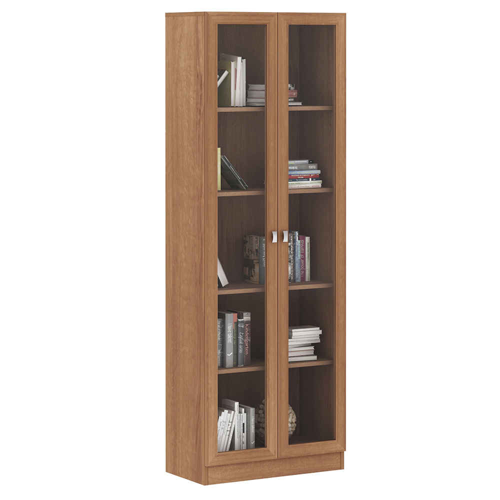 Estante Escritório Home Office 2 Portas De Vidro 4 Prateleiras Cannes 171cm T01 Amêndoa - Lyam Decor