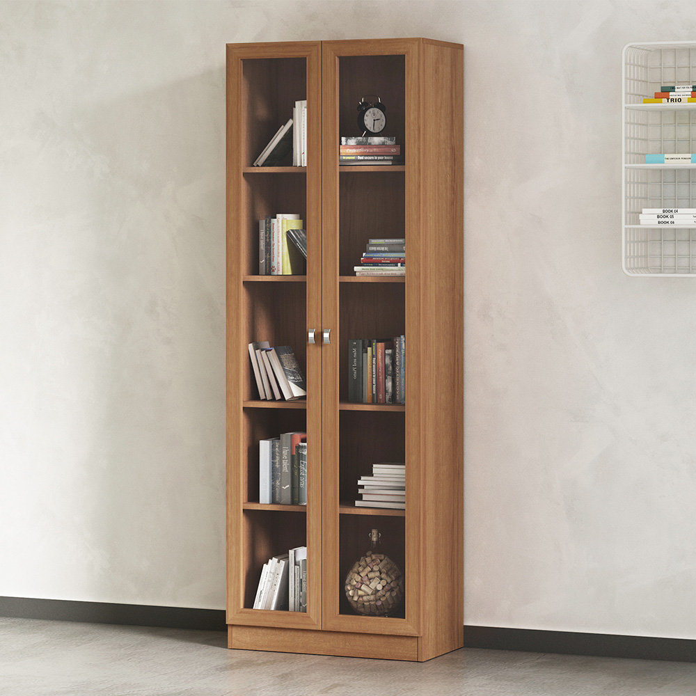 Estante Escritório Home Office 2 Portas De Vidro 4 Prateleiras Cannes 171cm T01 Amêndoa - Lyam Decor